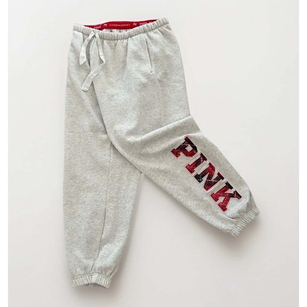 Victoria’s Secret PINK x Love Shack Fancy Grey Jogger Sweatpants Bling Logo Sz M